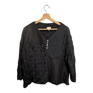 POL Anthropolgie Black Patchwork Texture Top $128 Retail Size M Boho Grunge